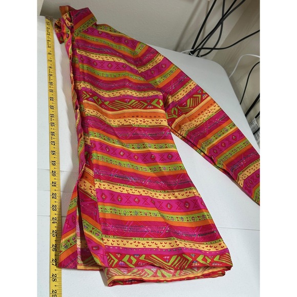 Vintage G2 George Gross Top Womens 10 Pink Orange Stripe Button Up Silk Colorful - Picture 11 of 11